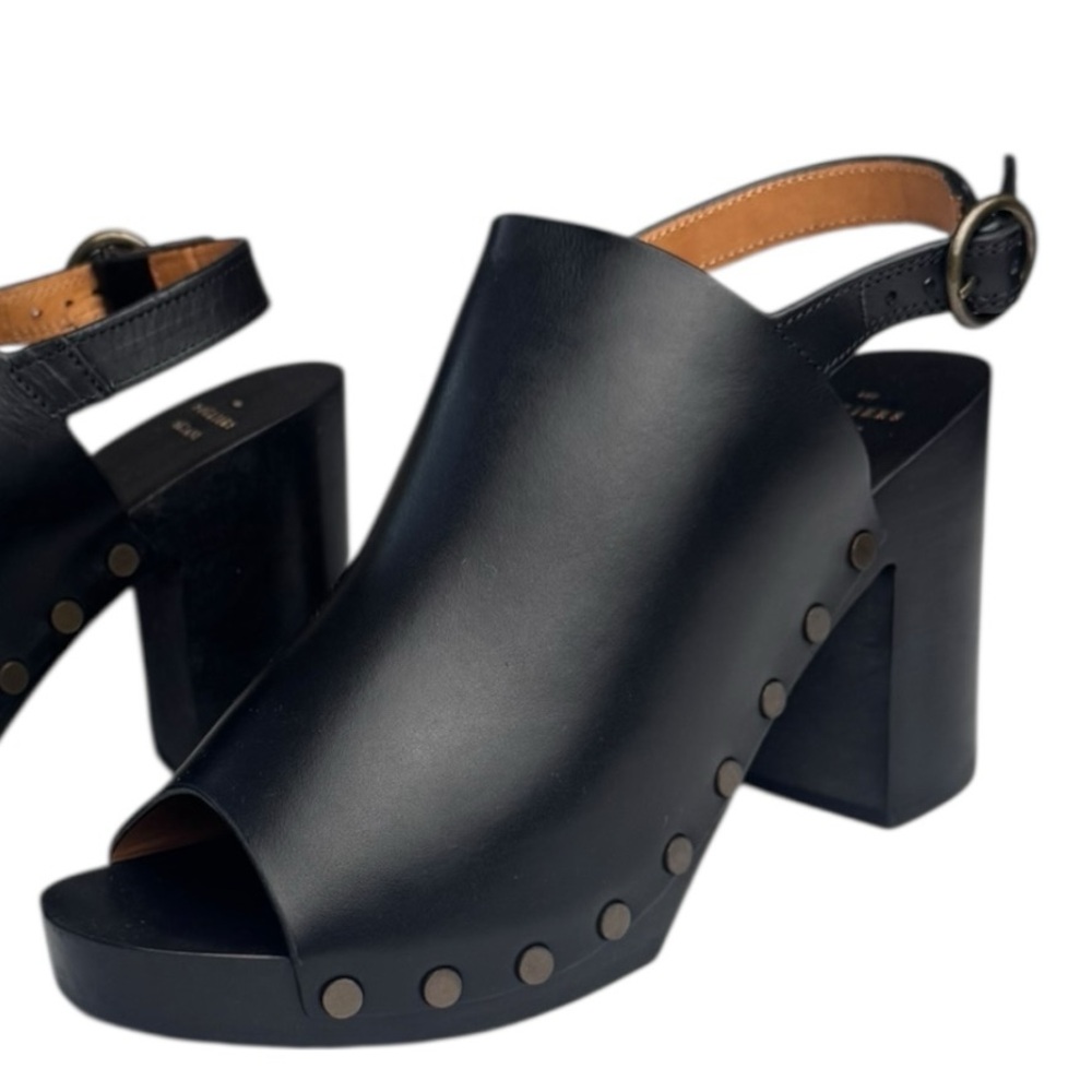 Sezane Black Leather Mules with Gold Accents - Picture 9 of 10